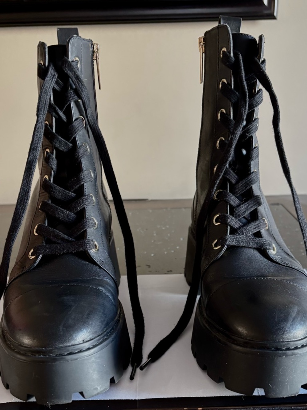 Michael Kors Black Lace-Up Combat Boots with Gold Hardware - Picture 7 of 7